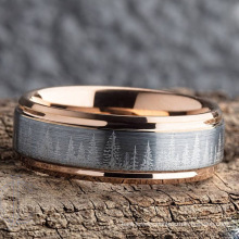 Unique Wedding Ring Rose Gold Tungsten Carbide Pine Tree Forest Wedding Band Mens -Nature Tungsten Mens Rings